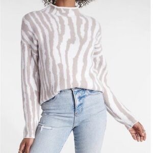 Express Cream and White Patterned Turtleneck Sweater